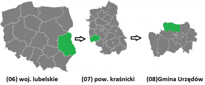 Położenie Gminy Urzędów: Woj. lubelskie (06), Pow. kraśnicki (07), Gm. URZEDÓW (08), Typ gm. (3) Położenie Gminy Urzędów: Woj. lubelskie (06), Pow. kraśnicki (07), Gm. URZEDÓW (08), Typ gm. (3)